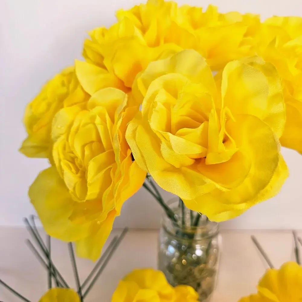 Yellow Artificial Silk Rose Flowers Wired Stems Wedding Craft 4